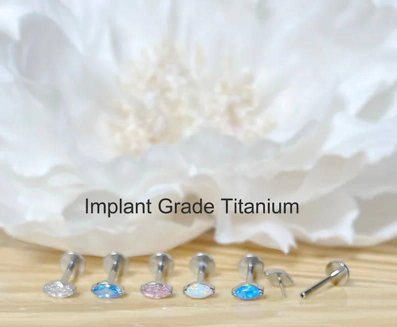 ✨ Titanium Marquise Opal Top Threadless Labret Bar