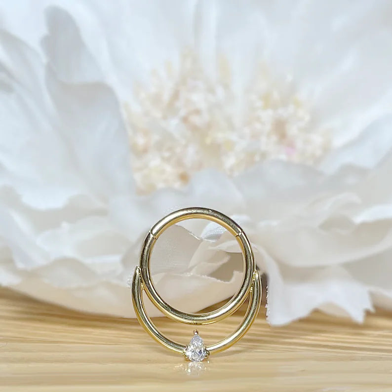 ✨ Titanium Double Line CZ Center Hinged Clicker Hoop 16G