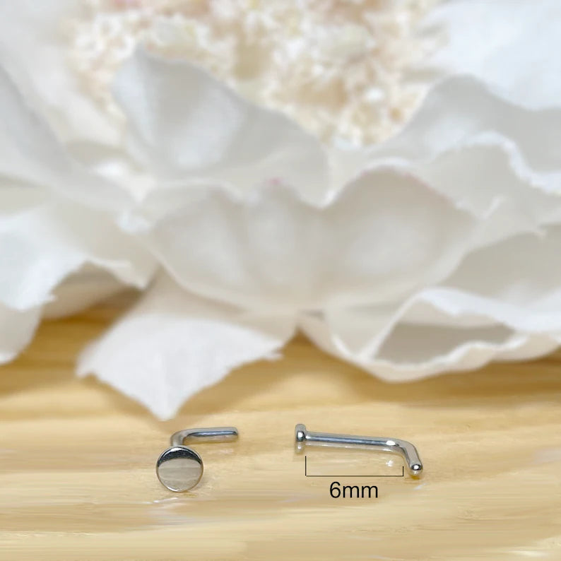 Titanium Round Disc L-Bend Nose Ring