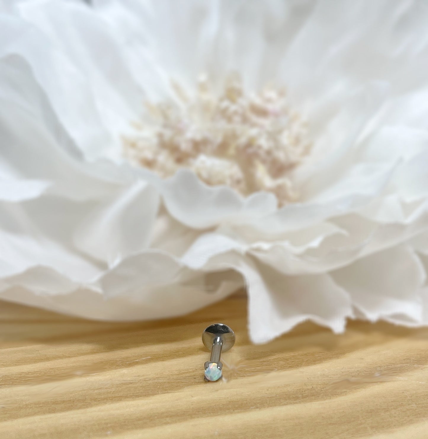 ✨ Titanium Internally Threaded White Opal Flat Back Labret 16G