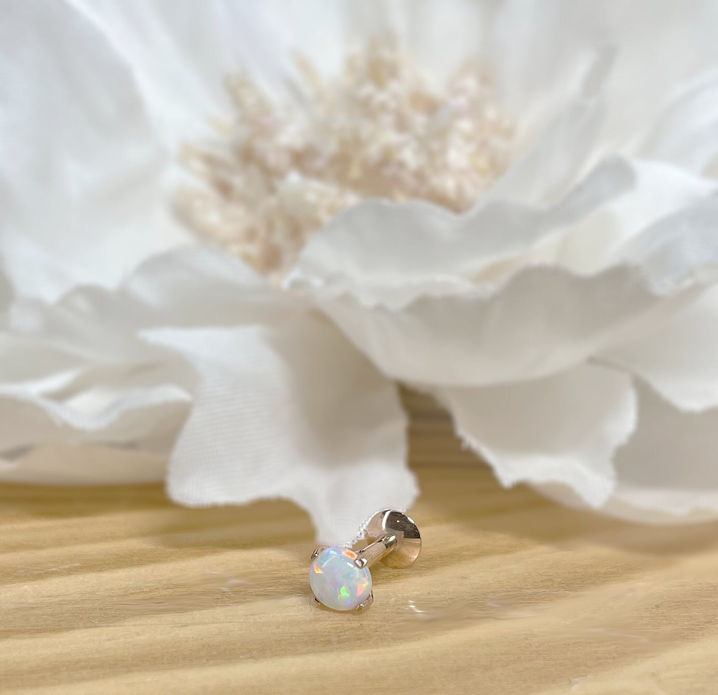 ✨ Rose Gold Titanium Internally Threaded White Opal Flat Back Labret 16G