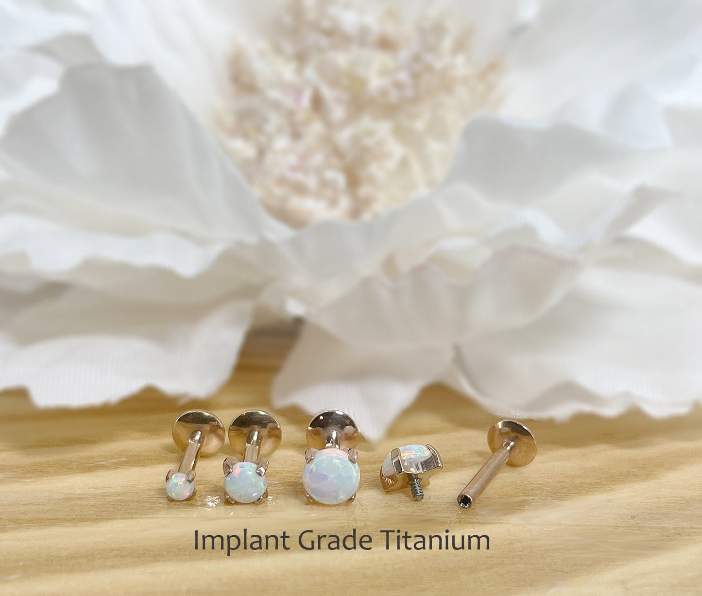 ✨ Rose Gold Titanium Internally Threaded White Opal Flat Back Labret 16G