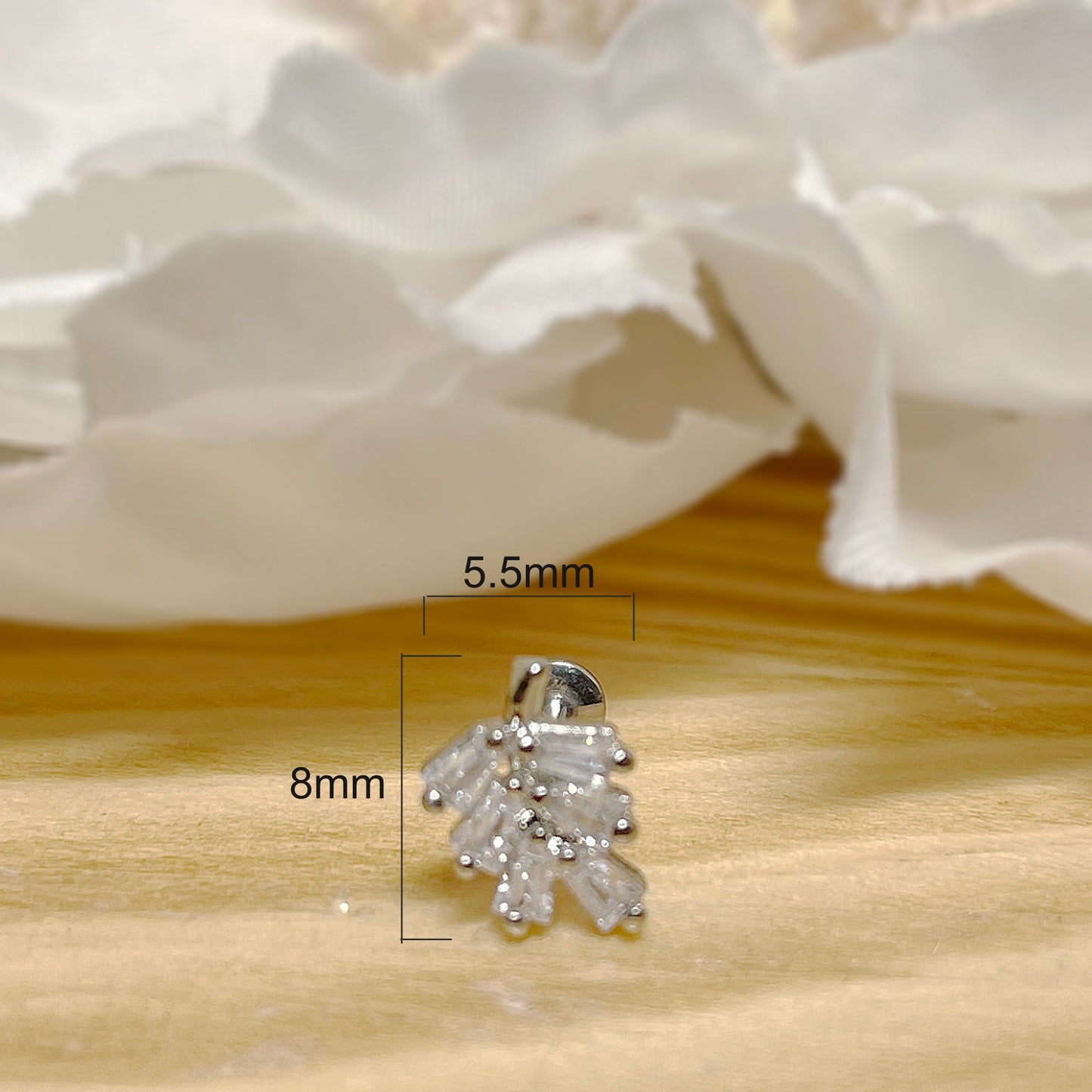 ✨ 16G Surgical Steel Leaf CZ Top Threadless Labret Bar