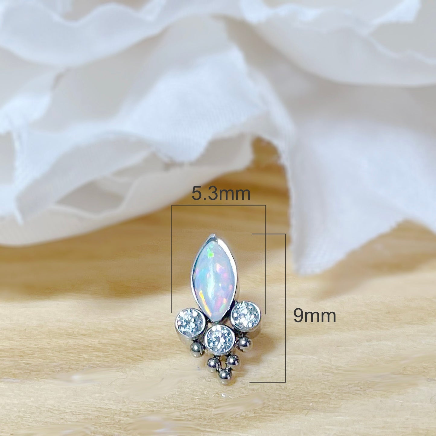 ✨ Titanium Marquise CZ Opal Threadless Top