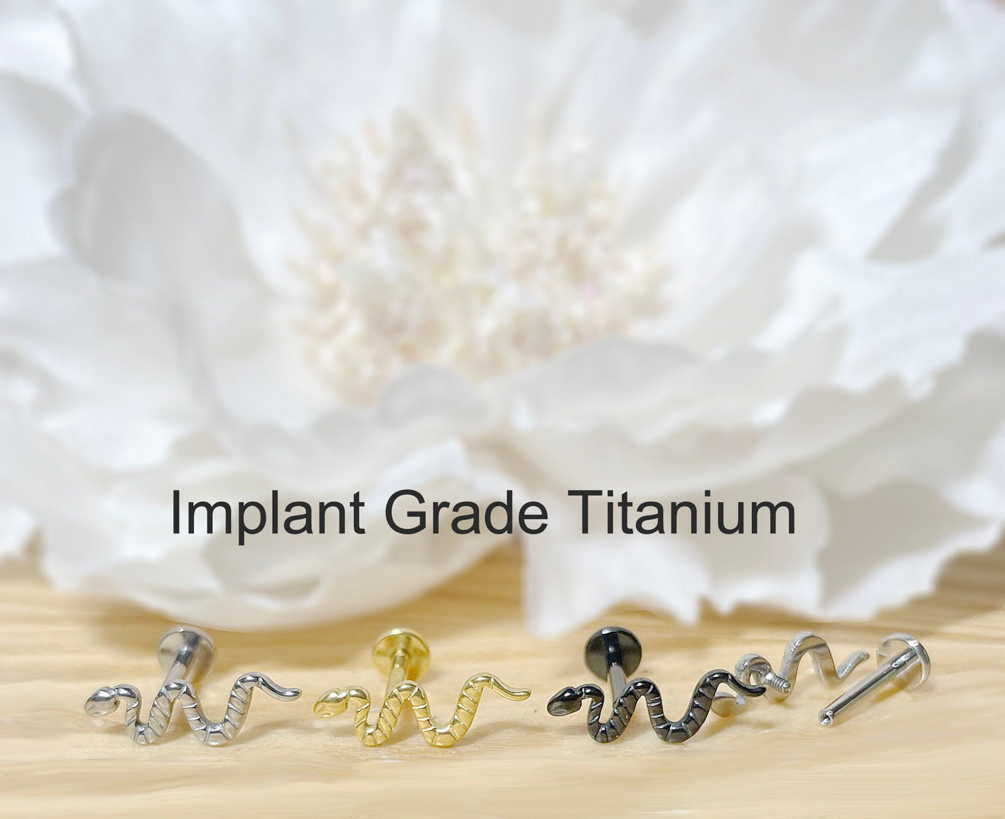 ✨ Titanium Snake Internally Threaded Labret Bar 16G