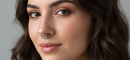 Implant grade titanium septum clickers and circular barbells in gold and silver