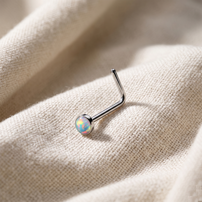 Surgical Steel Opal Flat Top L-Bend Nose Stud 20G
