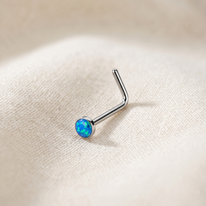 Surgical Steel Opal Flat Top L-Bend Nose Stud 20G