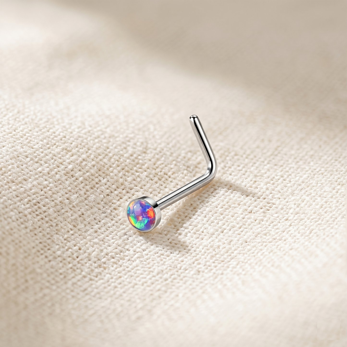 Surgical Steel Opal Flat Top L-Bend Nose Stud 20G
