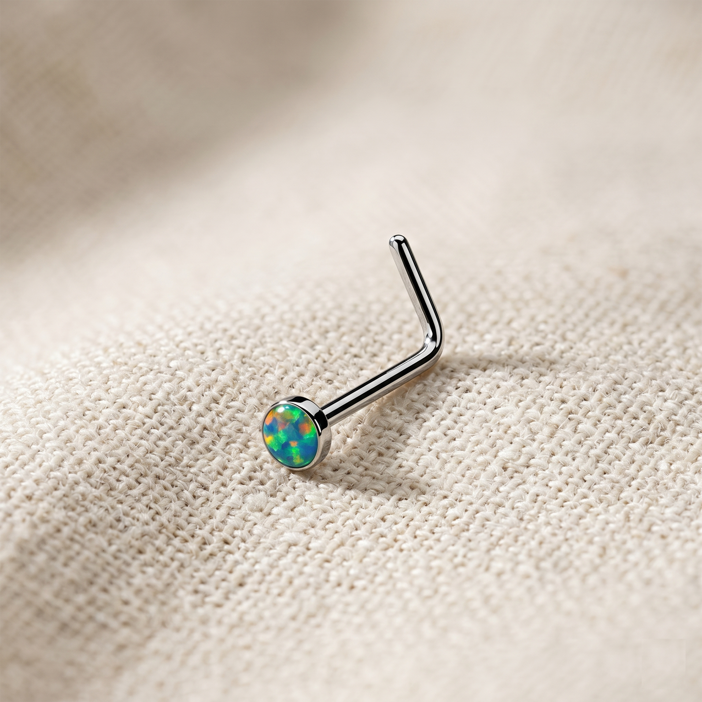 Surgical Steel Opal Flat Top L-Bend Nose Stud 20G
