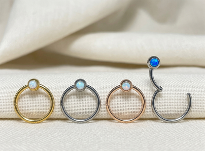 Surgical Steel Hinged Hoop with Opal Ball 16G 18G