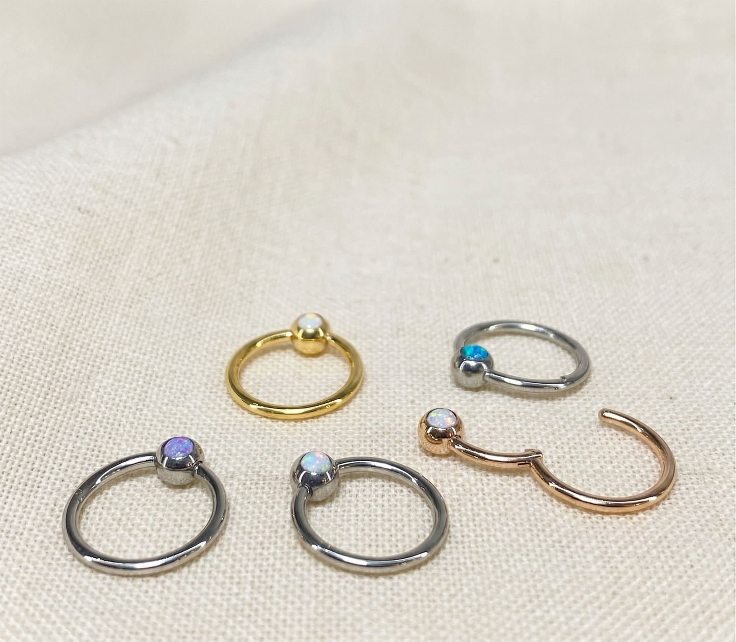 Surgical Steel Hinged Hoop with Opal Ball 16G 18G