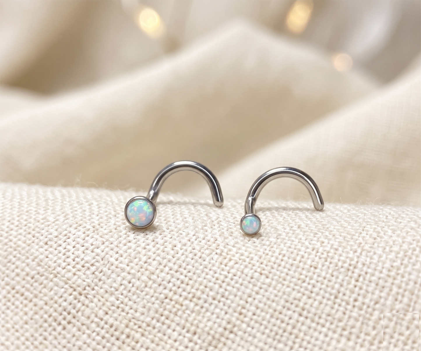 Titanium Opal Bezel Set Nose Screw 18G 20G