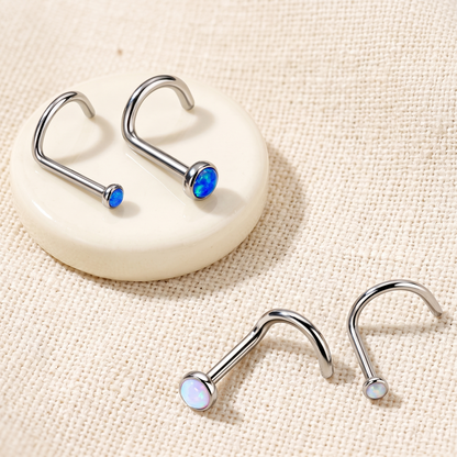 Titanium Opal Bezel Set Nose Screw 18G 20G