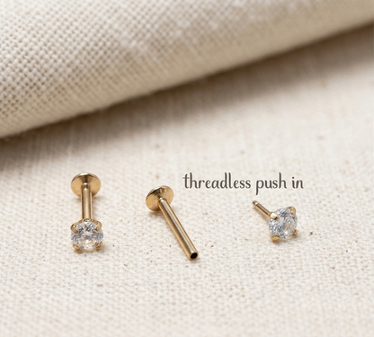 Surgical Steel Round CZ Threadless Stud