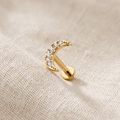 Surgical Steel Crescent Moon CZ Threaded Labret Stud 16G