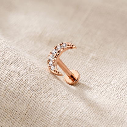 Surgical Steel Crescent Moon CZ Threaded Labret Stud 16G