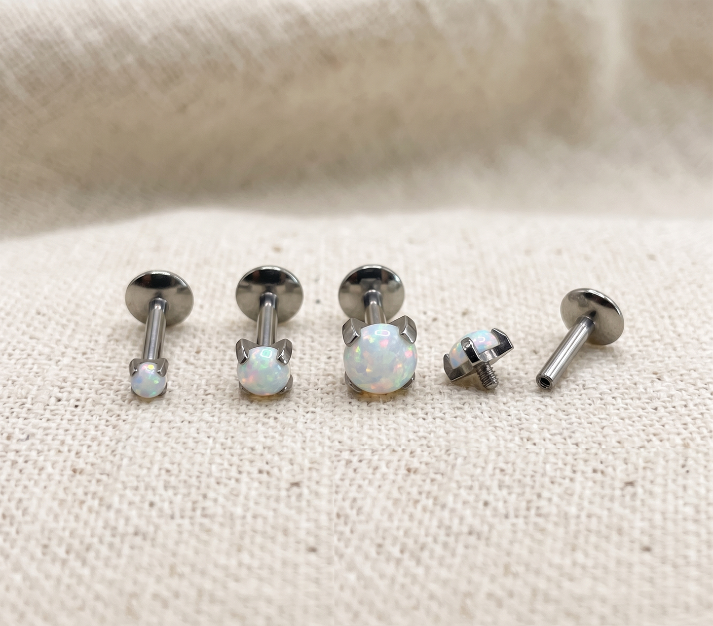 Titanium White Opal Threaded Labret Stud 16G