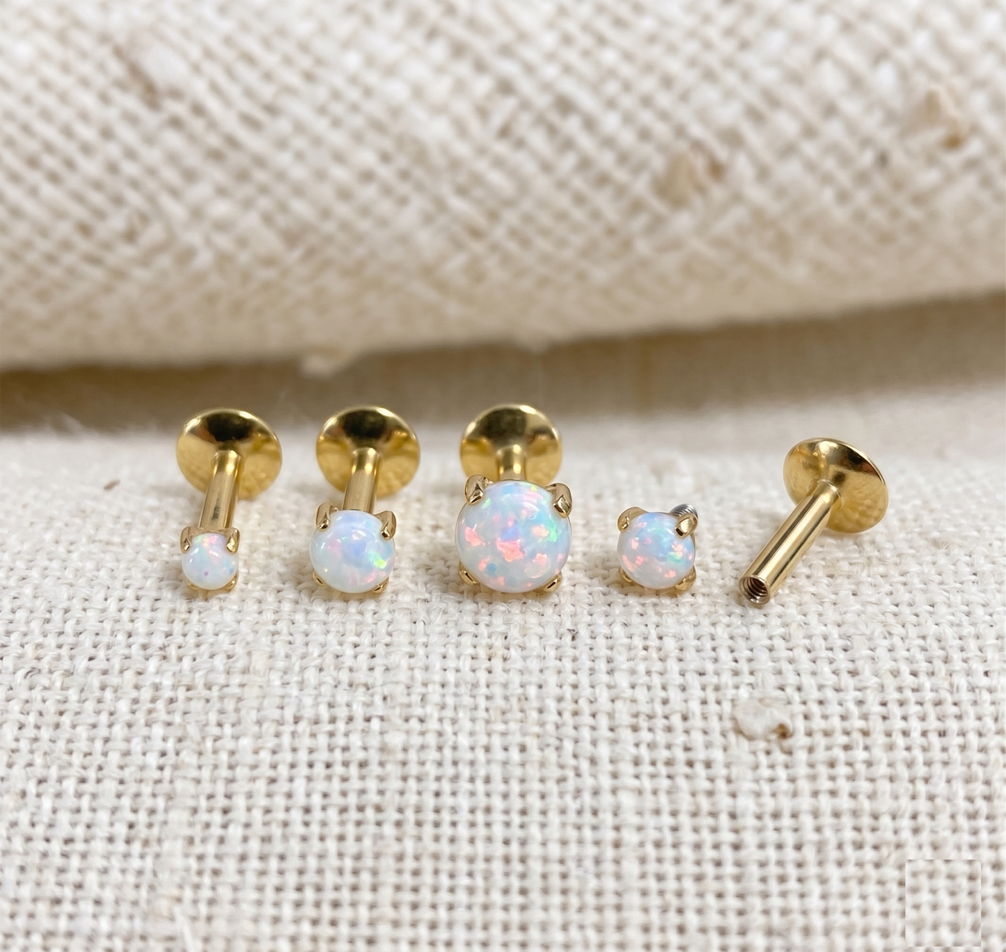 Gold Titanium White Opal Threaded Labret 16G