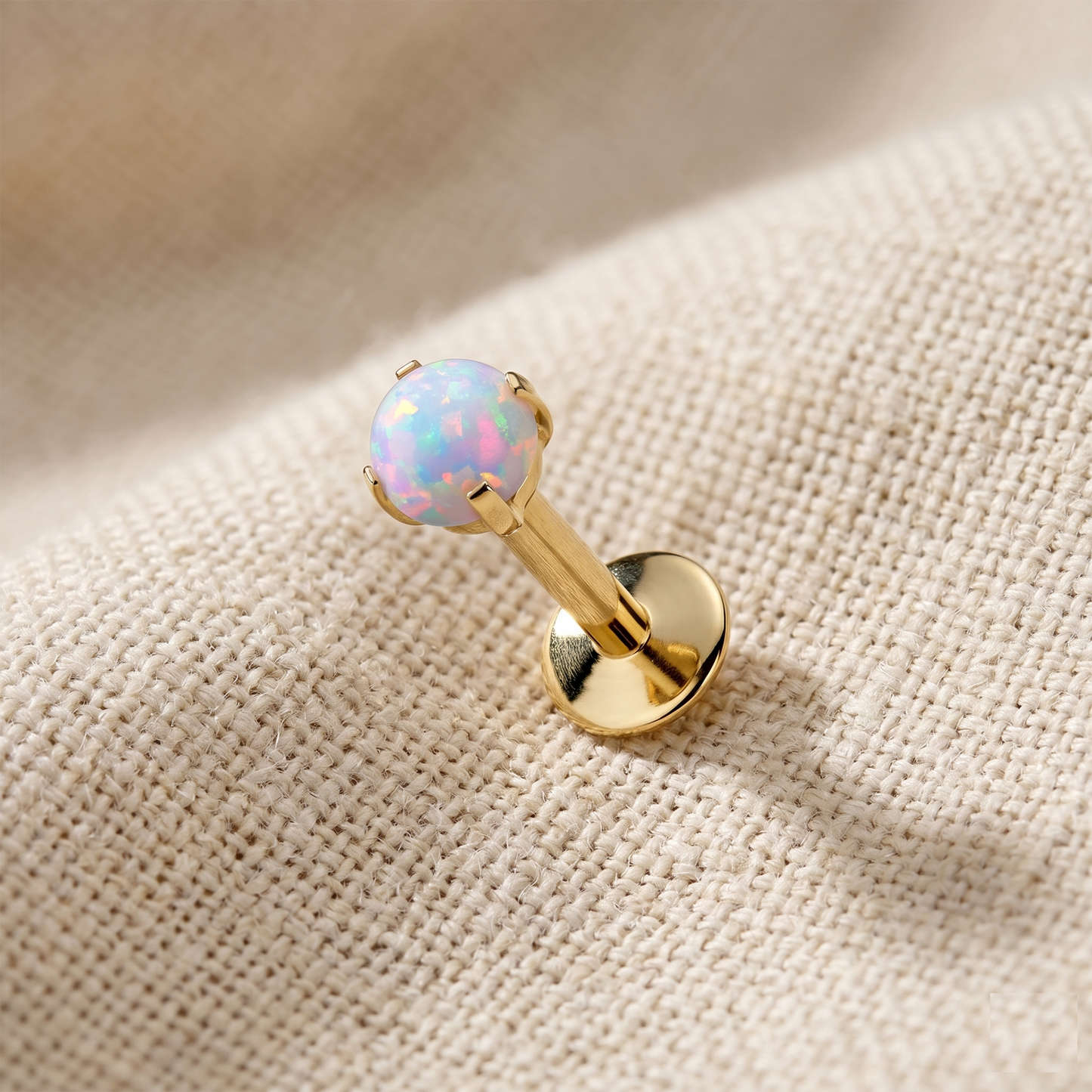 Gold Titanium White Opal Threaded Labret 16G