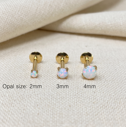 Gold Titanium White Opal Threaded Labret 16G