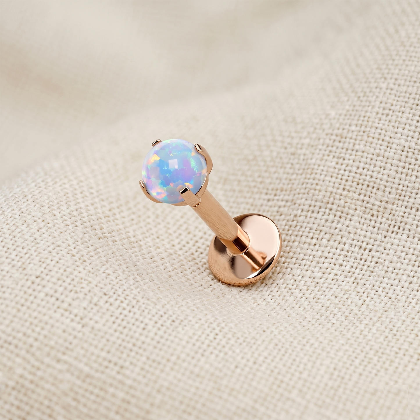 Rose Gold Titanium Opal Threaded Labret Stud 16G