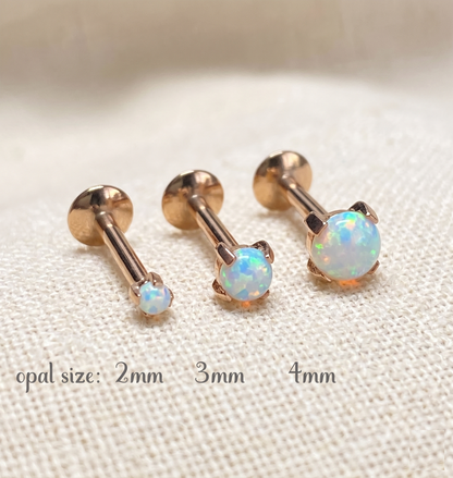 Rose Gold Titanium Opal Threaded Labret Stud 16G