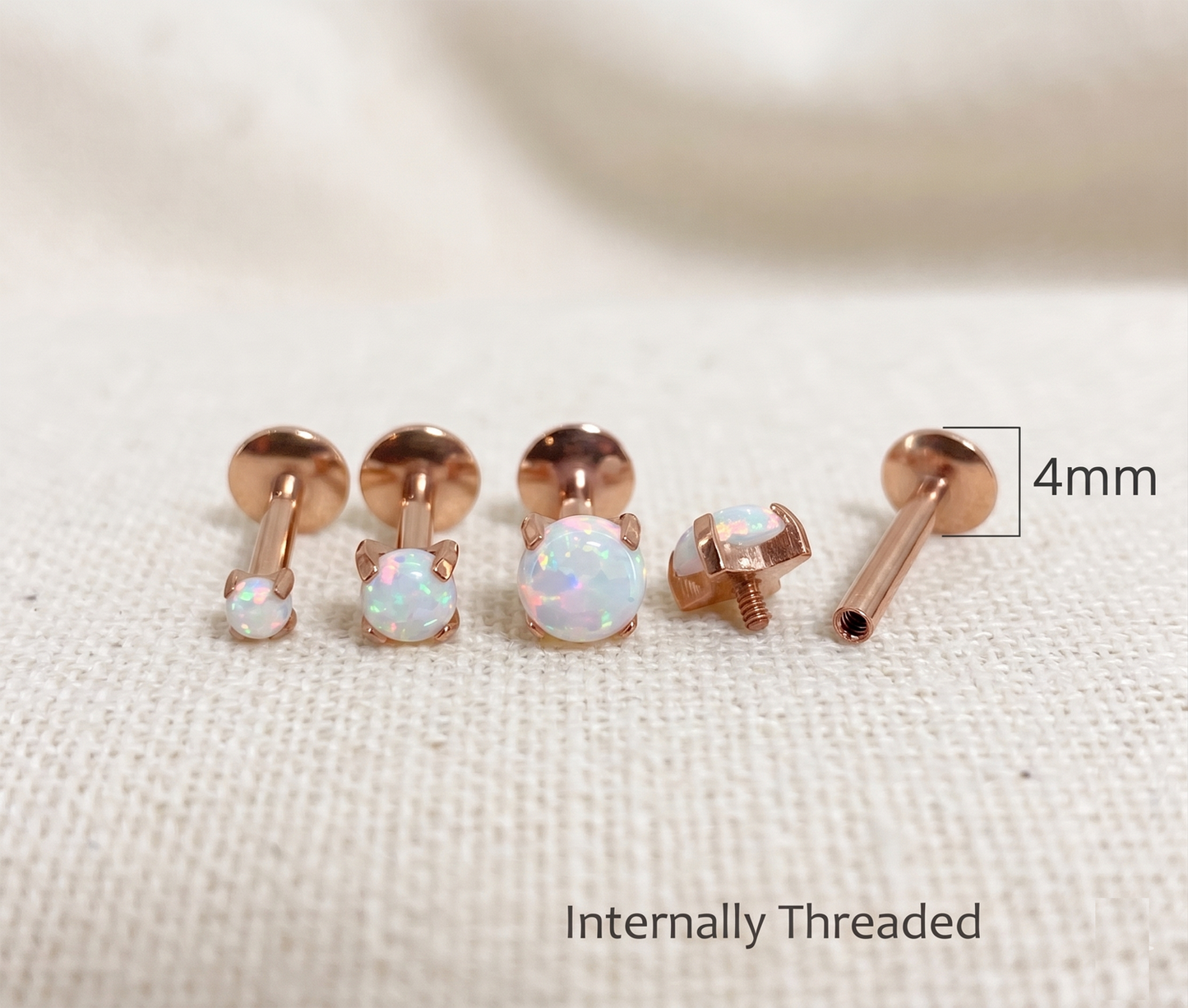 Rose Gold Titanium Opal Threaded Labret Stud 16G