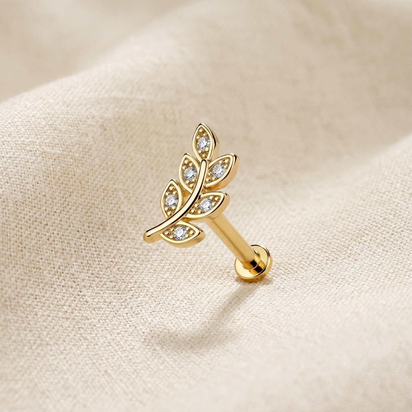 Surgical Steel Leaf CZ Threaded Labret Stud 16G