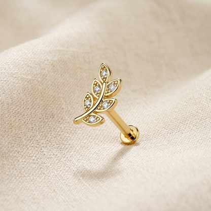 Surgical Steel Leaf CZ Threaded Labret Stud 16G