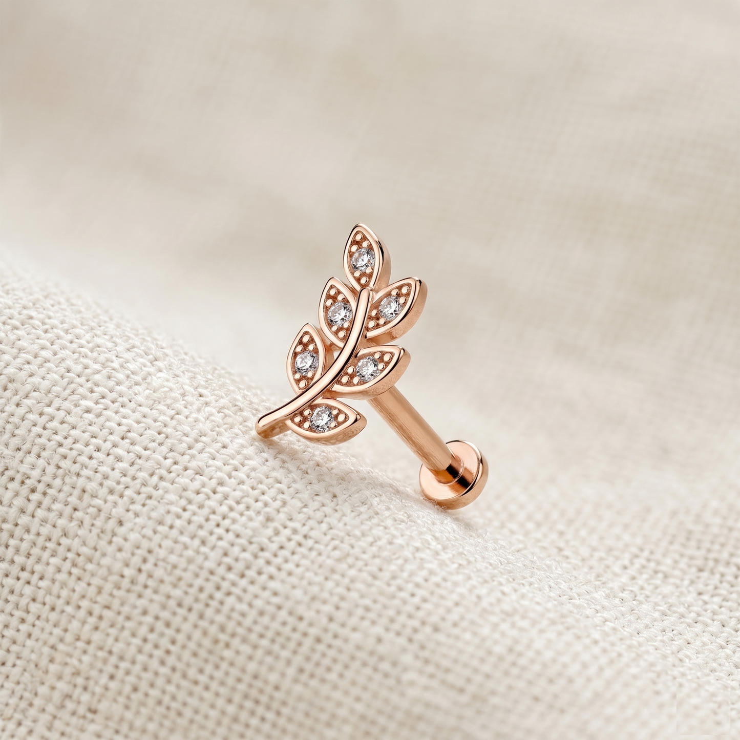 Surgical Steel Leaf CZ Threaded Labret Stud 16G