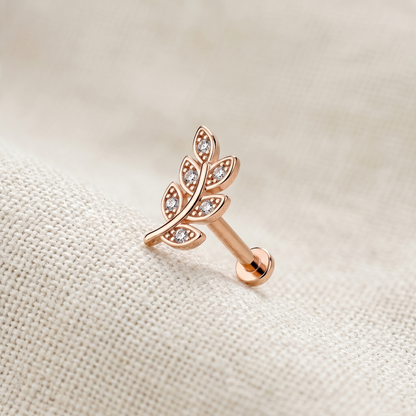 Surgical Steel Leaf CZ Threaded Labret Stud 16G