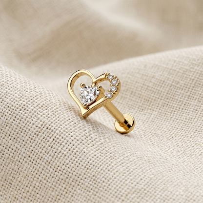 Surgical Steel Heart CZ Internally Threaded Flat Back Labret 16G