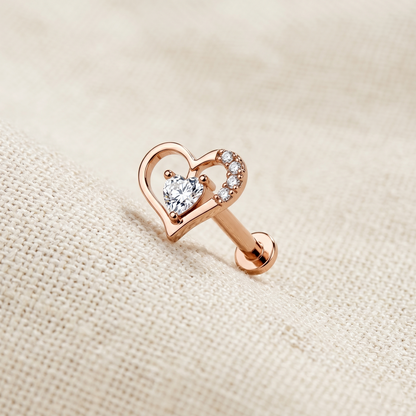 Surgical Steel Heart CZ Internally Threaded Flat Back Labret 16G