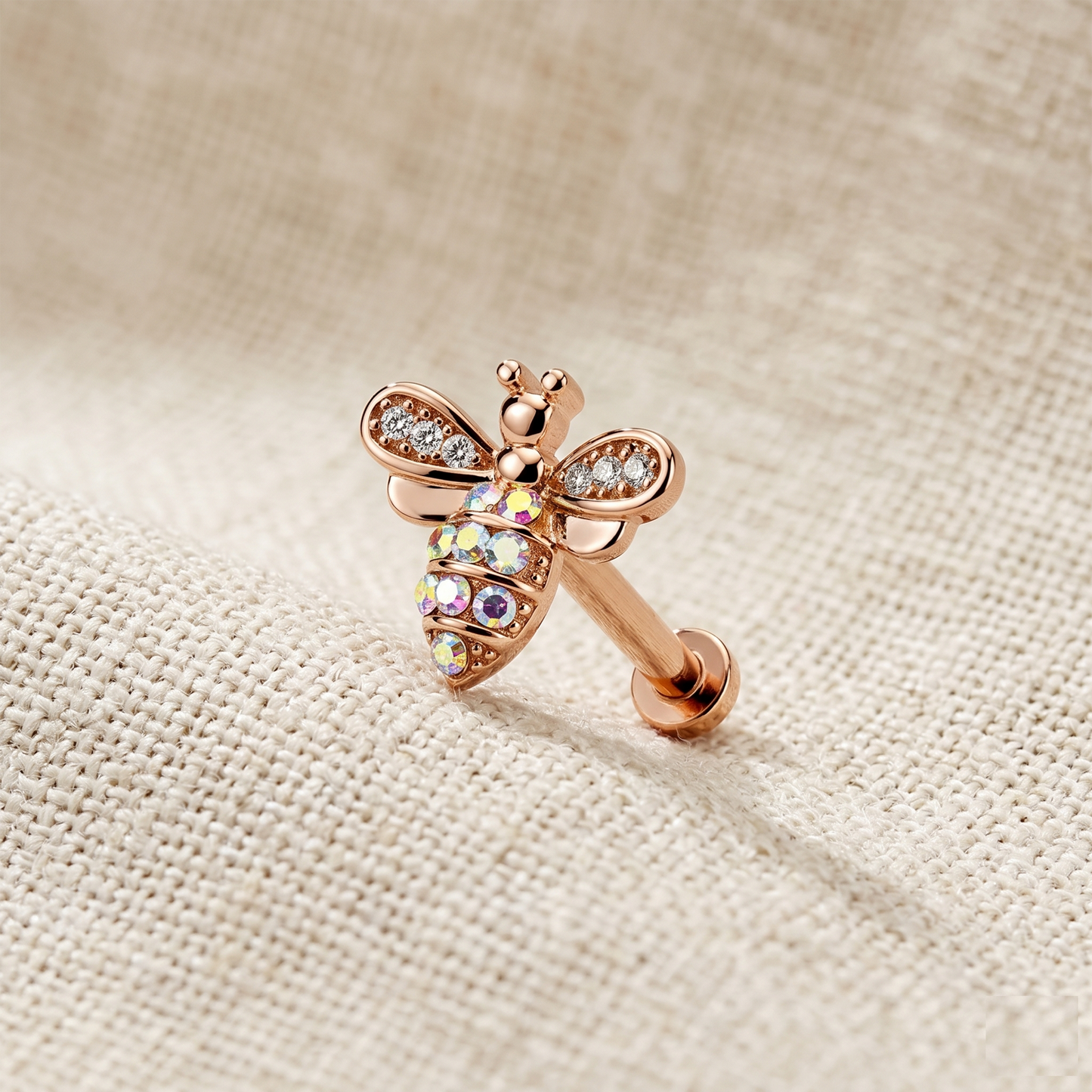 Surgical Steel CZ Bee Threaded Labret 16G