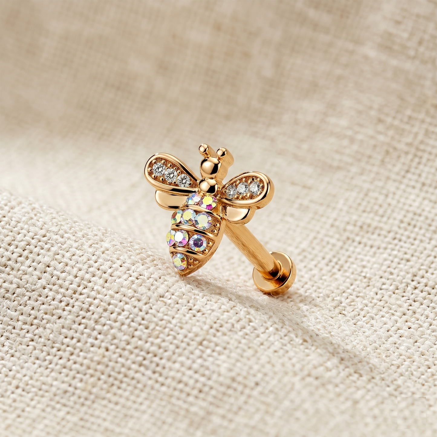 Surgical Steel CZ Bee Threaded Labret 16G