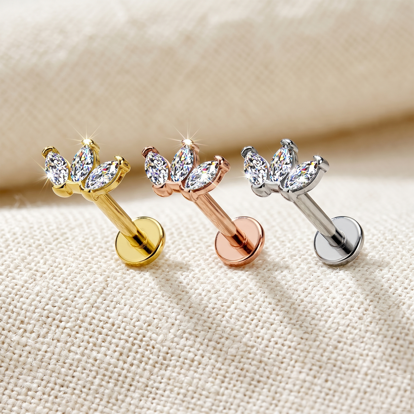 Surgical Steel CZ Crown Threaded Labret Stud 16G