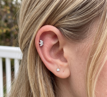 Surgical Steel CZ Crown Threaded Labret Stud 16G