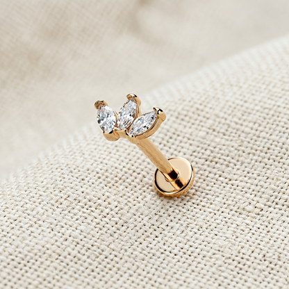 Surgical Steel CZ Crown Threaded Labret Stud 16G