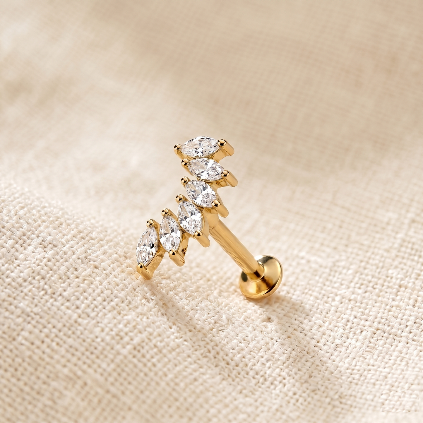 Marquise CZ Threaded Labret Stud 16G