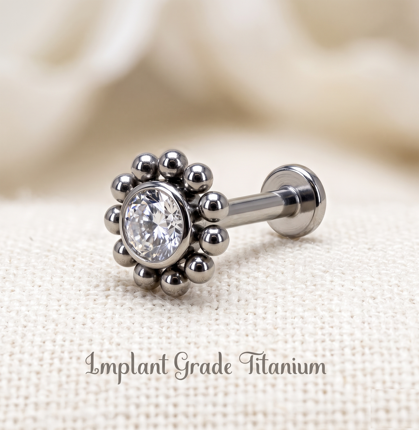 Titanium Flower CZ Threadless Stud