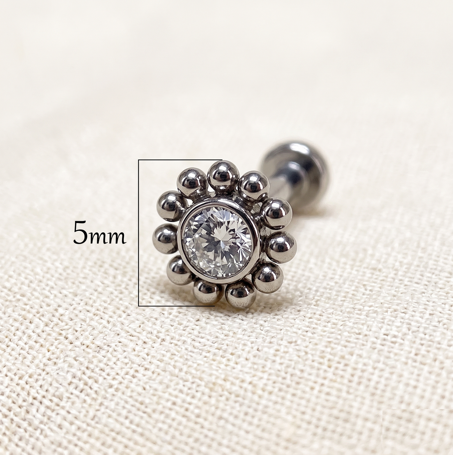 Titanium Flower CZ Threadless Stud