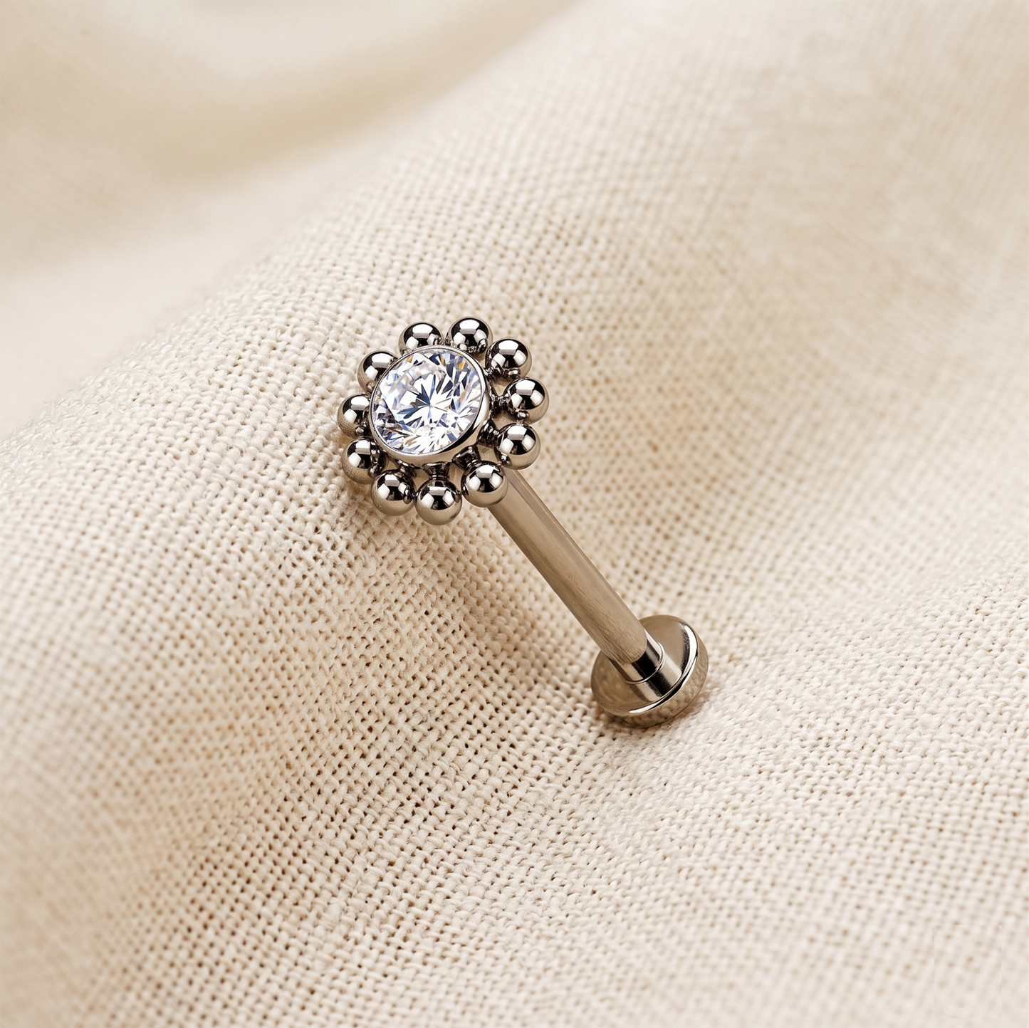 Titanium Flower CZ Threadless Stud