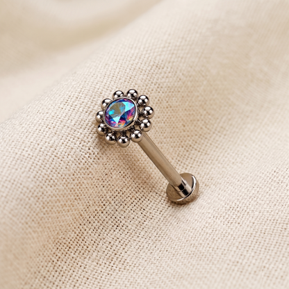 Titanium Flower CZ Threadless Stud