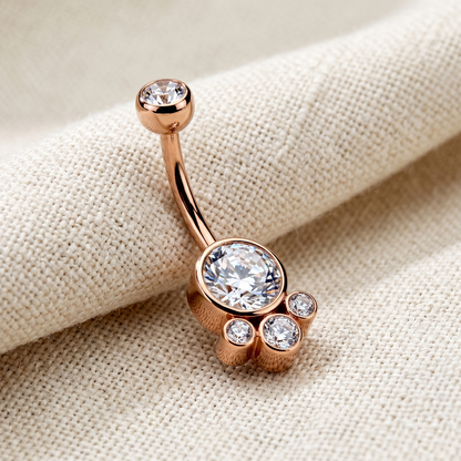 Surgical Steel Bezel Cluster CZ Internally Threaded Belly Button Ring 14G