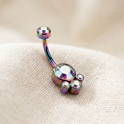 Surgical Steel Bezel Cluster CZ Internally Threaded Belly Button Ring 14G