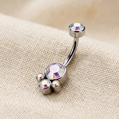 Surgical Steel Bezel Cluster CZ Internally Threaded Belly Button Ring 14G