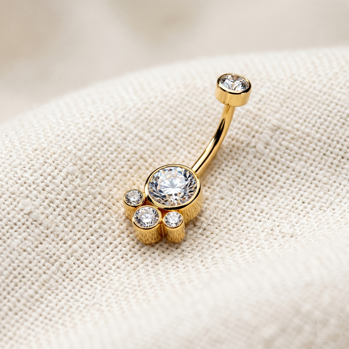 Surgical Steel Bezel Cluster CZ Internally Threaded Belly Button Ring 14G