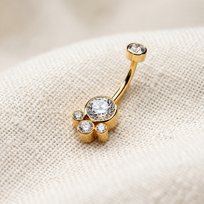 Surgical Steel Bezel Cluster CZ Internally Threaded Belly Button Ring 14G