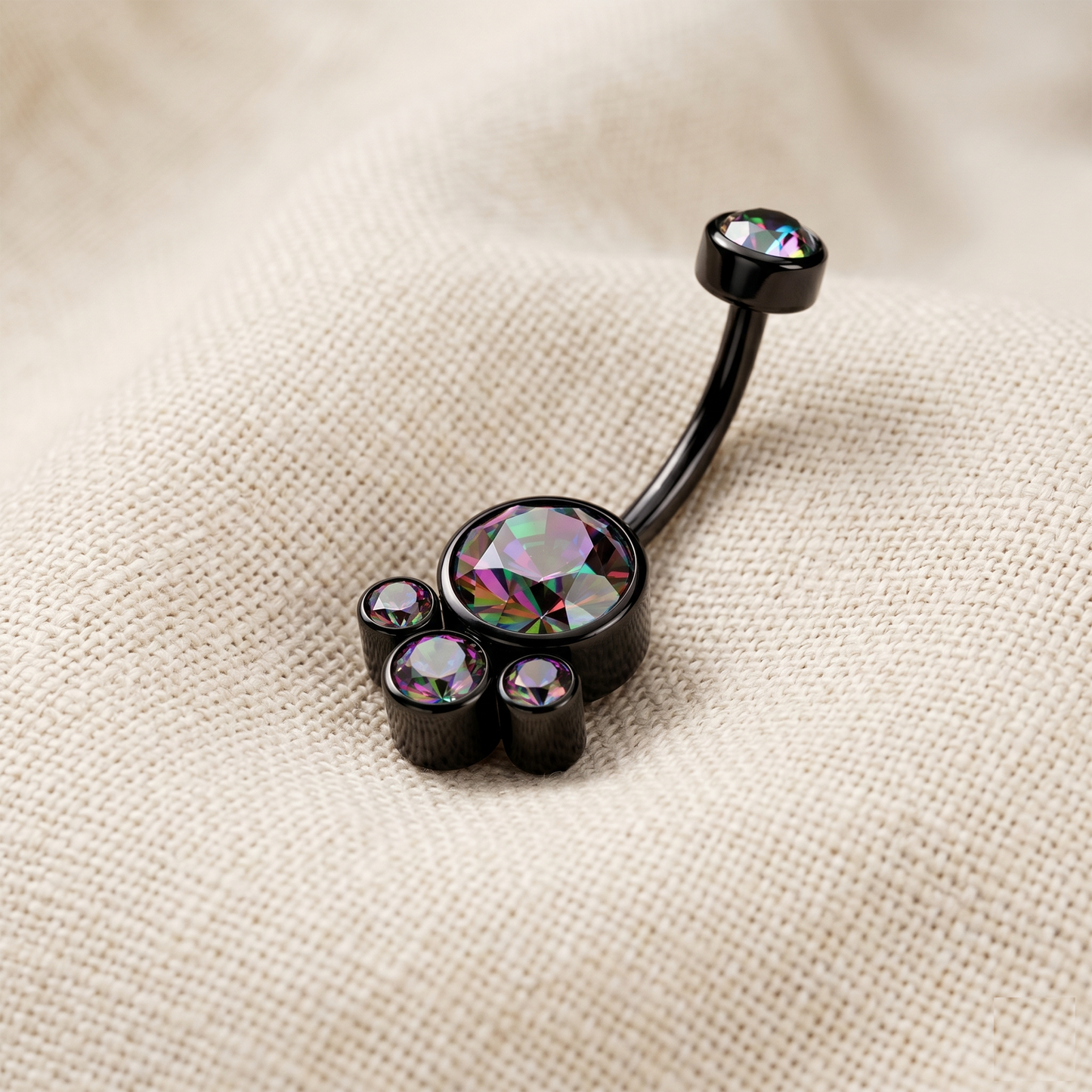 Surgical Steel Bezel Cluster CZ Internally Threaded Belly Button Ring 14G